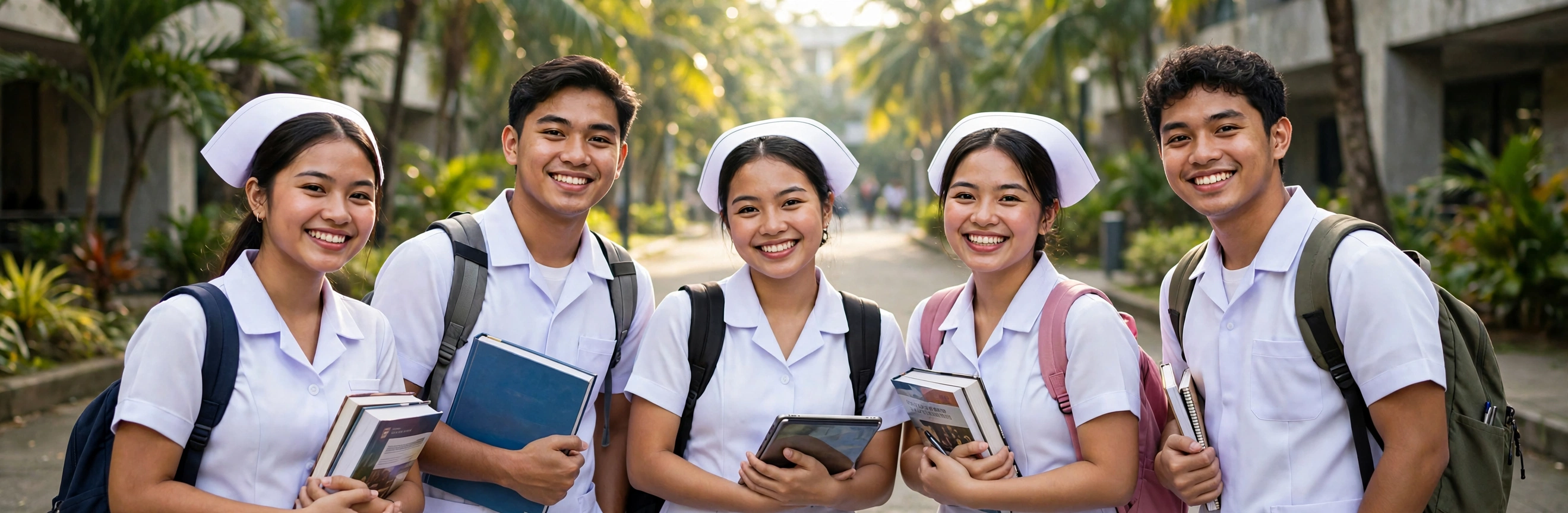 Filipino nursing students together on campus